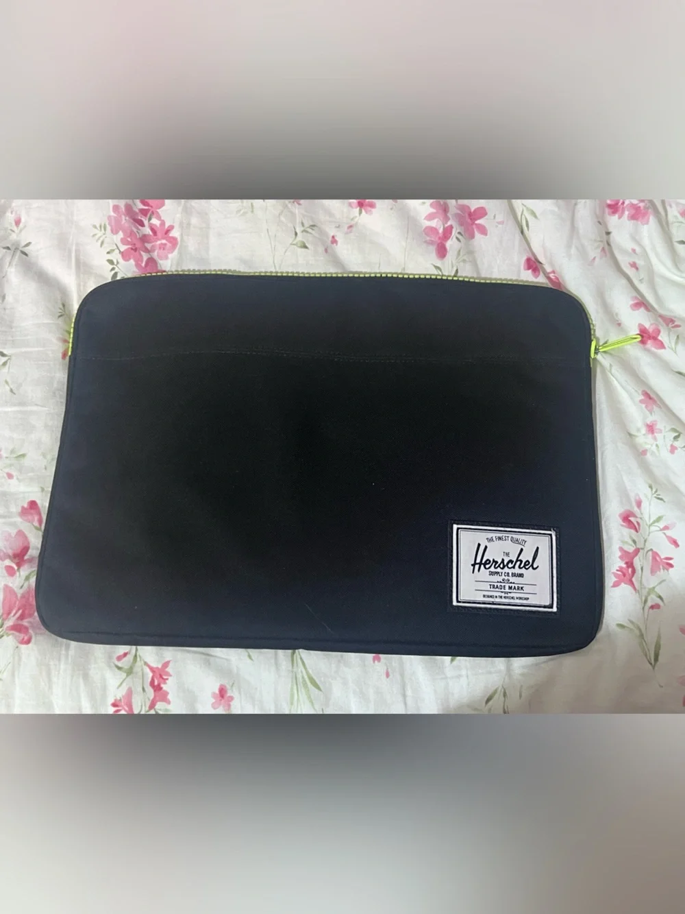 Herschel Black Laptop Sleeve with Neon Green Zip